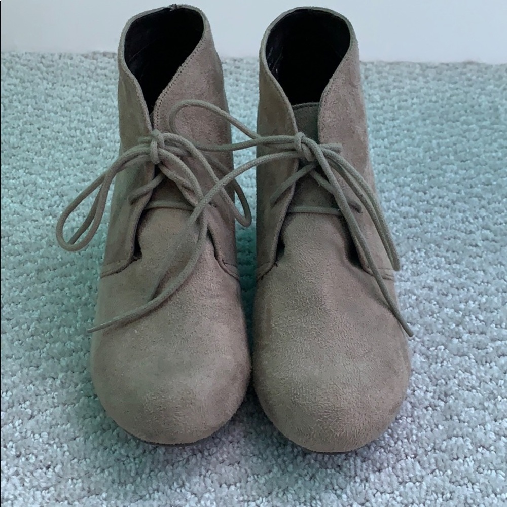 Tan suede lace up boots